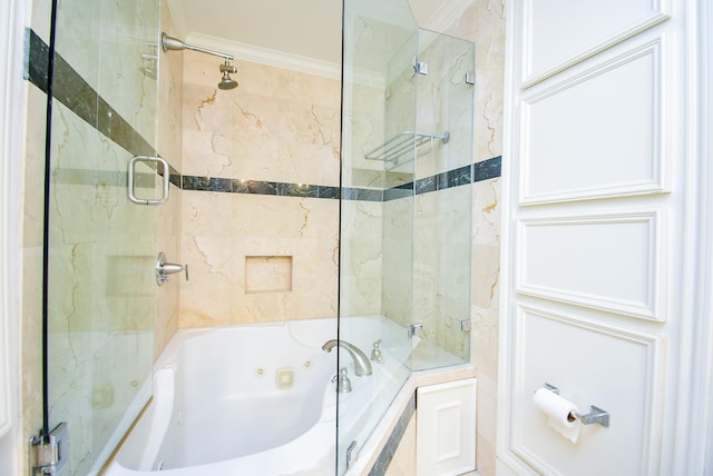 201 Vanderpool Ln Unit 27, Houston, TX 77024 - full bath featuring a combined bath / shower with jetted tub and crown molding