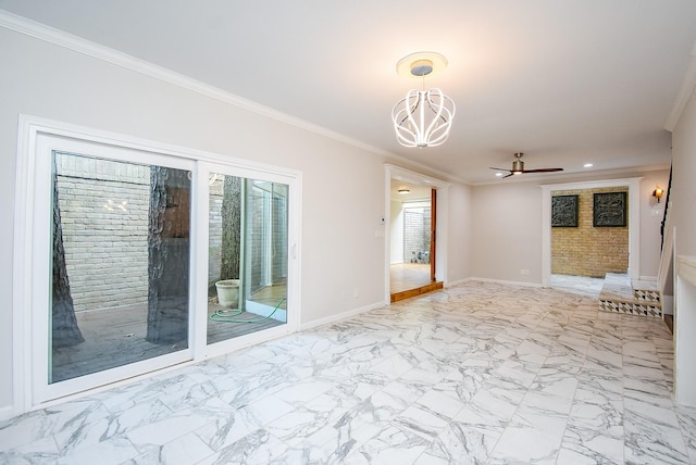 201 Vanderpool Ln Unit 27, Houston, TX 77024 - unfurnished room featuring ornamental molding, baseboards, a chandelier, ceiling fan, and recessed lighting
