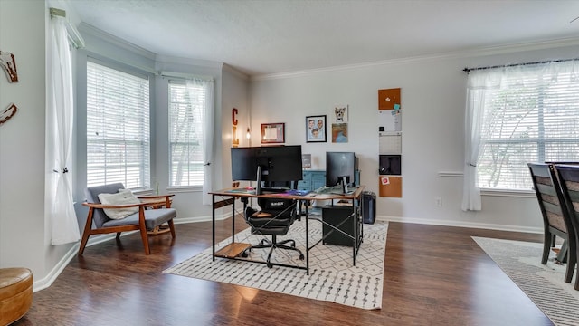 20703 Emerald Spruce Ct, Kingwood, TX 77346 - office with wood finished floors, ornamental molding, and baseboards