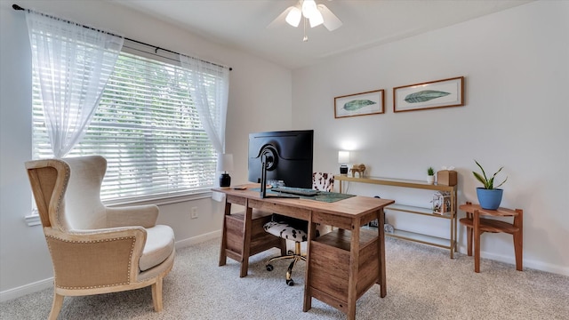20703 Emerald Spruce Ct, Kingwood, TX 77346 - office space featuring light carpet, baseboards, and ceiling fan