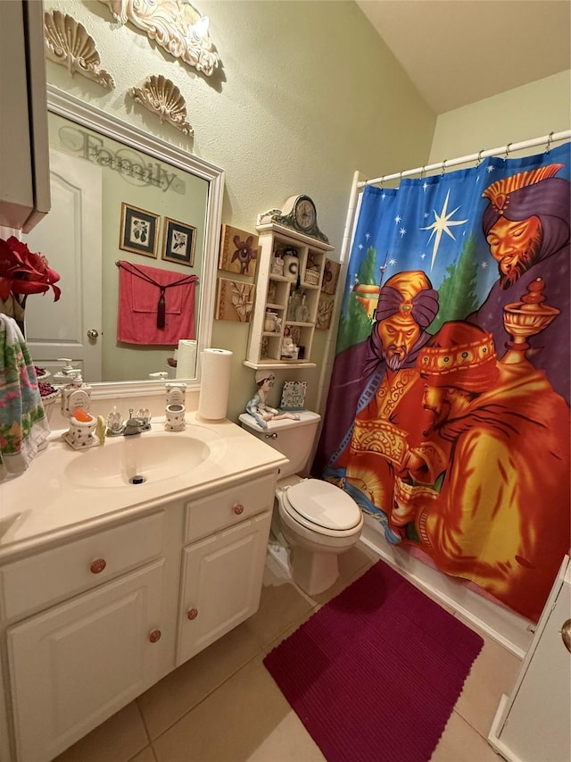20122 Yellow Canyon Falls Dr, Tomball, TX 77375 - bathroom featuring tile patterned floors, vanity, toilet, and curtained shower