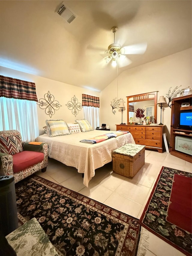 20122 Yellow Canyon Falls Dr, Tomball, TX 77375 - tiled bedroom with lofted ceiling and a ceiling fan