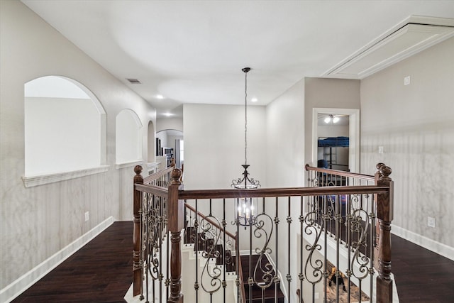 15718 Starcreek Ln, Houston, TX 77044 - hall featuring an upstairs landing, wood finished floors, baseboards, and recessed lighting