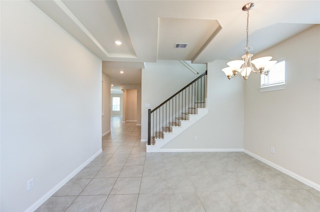 6531 Cody Mountain Trl, Richmond, TX 77407 - staircase with a chandelier, recessed lighting, baseboards, and tile patterned flooring