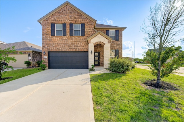 6531 Cody Mountain Trl, Richmond, TX 77407 - traditional-style home with a garage, brick siding, a front lawn, and driveway