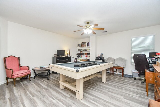 2206 Rocky Hollow Ln, Katy, TX 77450 - playroom with light wood-style floors, ceiling fan, an office area, and baseboards