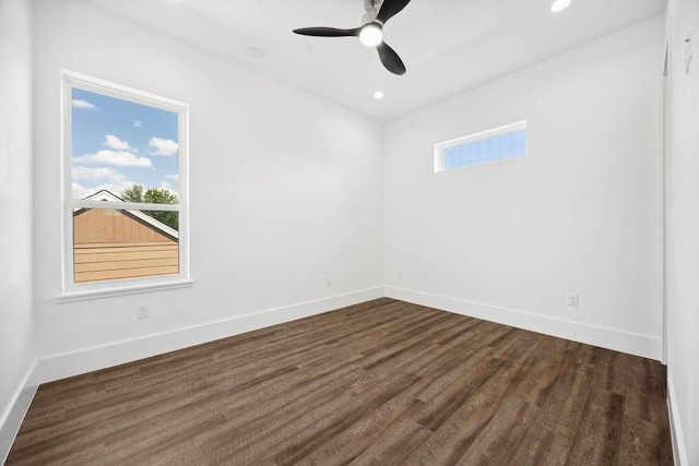 3379 Tampa St, Houston, TX 77021 - empty room featuring dark wood-style floors, baseboards, ceiling fan, and recessed lighting