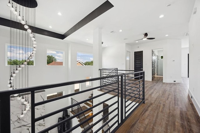 3379 Tampa St, Houston, TX 77021 - corridor with an upstairs landing, recessed lighting, wood finished floors, and baseboards