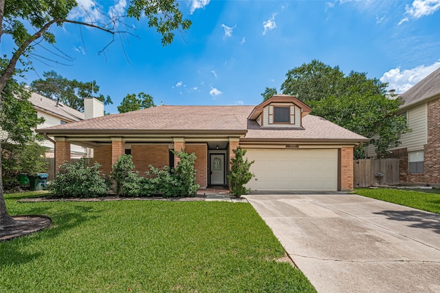 19426 Gladewater Dr, Tomball, TX 77375 - ranch-style home featuring brick siding, an attached garage, concrete driveway, a shingled roof, and a porch