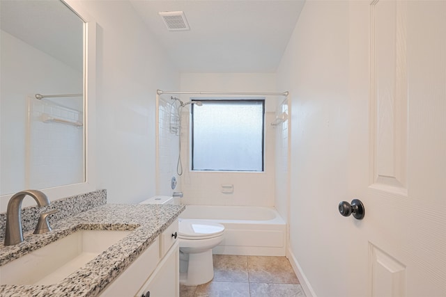 19426 Gladewater Dr, Tomball, TX 77375 - bathroom featuring vanity, toilet, bathtub / shower combination, tile patterned floors, and baseboards