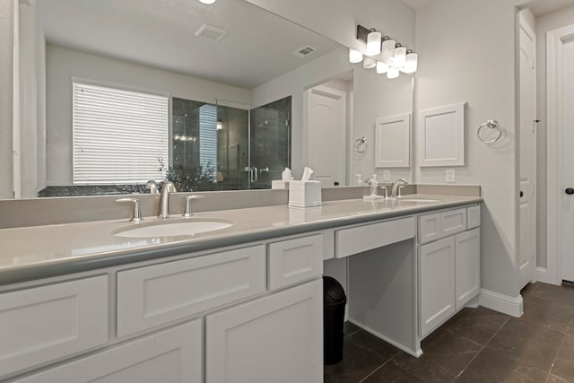 28228 Cedar Peak Dr, Spring, TX 77386 - bathroom featuring double vanity, a shower stall, and baseboards