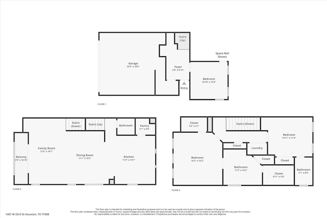 1407 W 23rd St, Houston, TX 77008 - floor plan / room layout