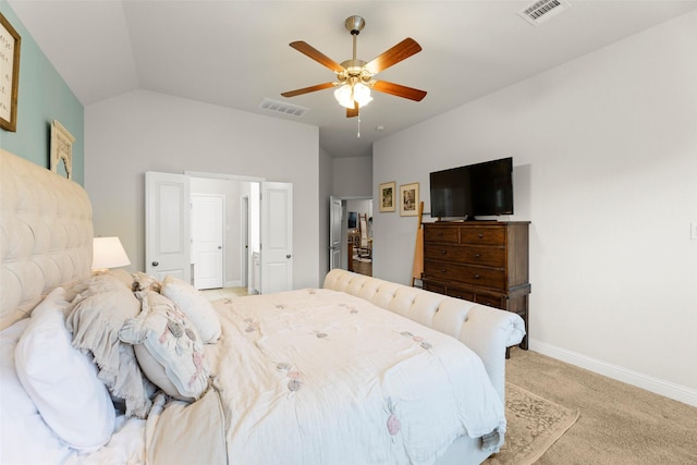18731 Pilot Knolls Dr, Cypress, TX 77433 - carpeted bedroom with baseboards, lofted ceiling, and a ceiling fan