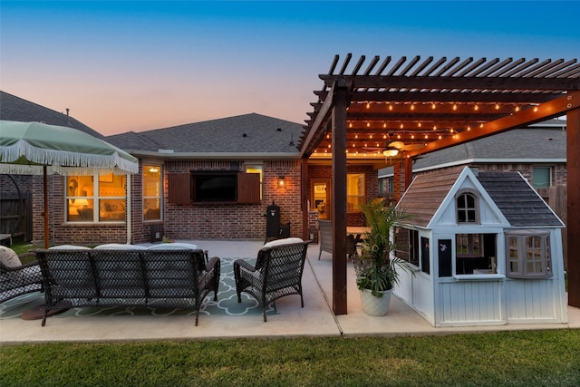 18731 Pilot Knolls Dr, Cypress, TX 77433 - view of patio / terrace featuring a pergola and an outdoor living space