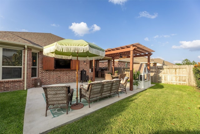 18731 Pilot Knolls Dr, Cypress, TX 77433 - view of patio featuring an outdoor living space and a pergola