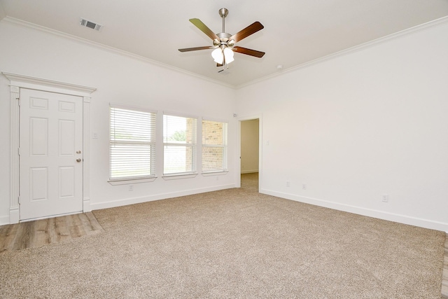 6718 Utah St, Houston, TX 77091 - carpeted empty room featuring a ceiling fan, crown molding, and baseboards