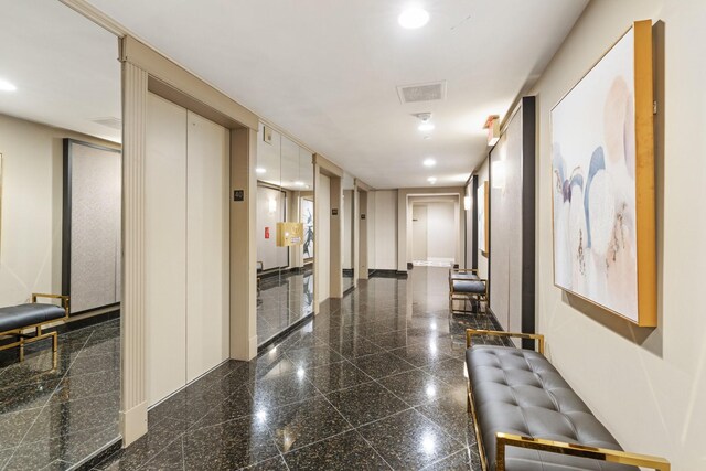 2001 Holcombe Blvd Unit Ph4, Houston, TX 77030 - hallway featuring granite tiled floors, recessed lighting, and baseboards