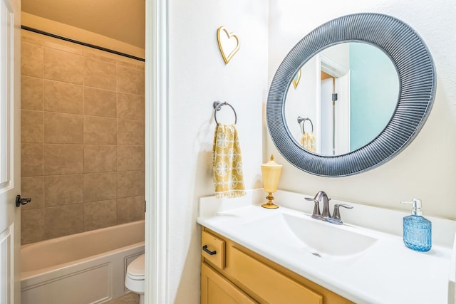 17915 Tall Chestnut St, Cypress, TX 77429 - bathroom with vanity, toilet, and bathing tub / shower combination