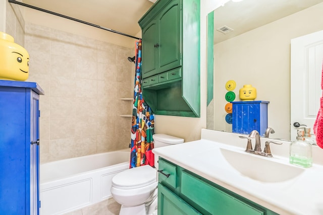 17915 Tall Chestnut St, Cypress, TX 77429 - bathroom featuring toilet, vanity, shower / bath combo, and tile patterned flooring