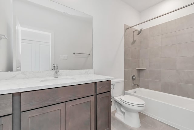 21118 Chelton Beach Dr, Cypress, TX 77433 - full bath featuring vanity, toilet, washtub / shower combination, and tile patterned floors