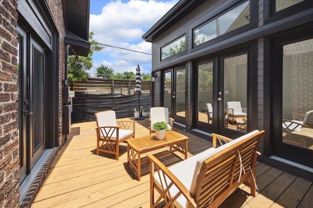 542 Arlington St, Houston, TX 77007 - wooden deck with french doors and an outdoor hangout area