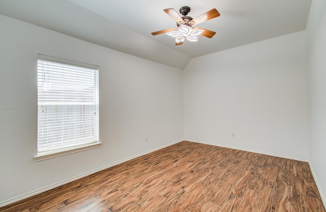 12223 Ayrshire Pl, Houston, TX 77089 - unfurnished room featuring wood finished floors, a ceiling fan, baseboards, and lofted ceiling