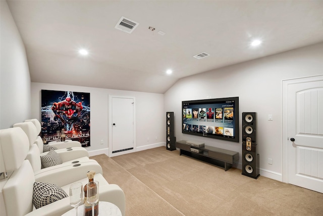 9 Copper Bottom Dr, Tomball, TX 77377 - cinema room featuring light carpet, recessed lighting, lofted ceiling, and baseboards