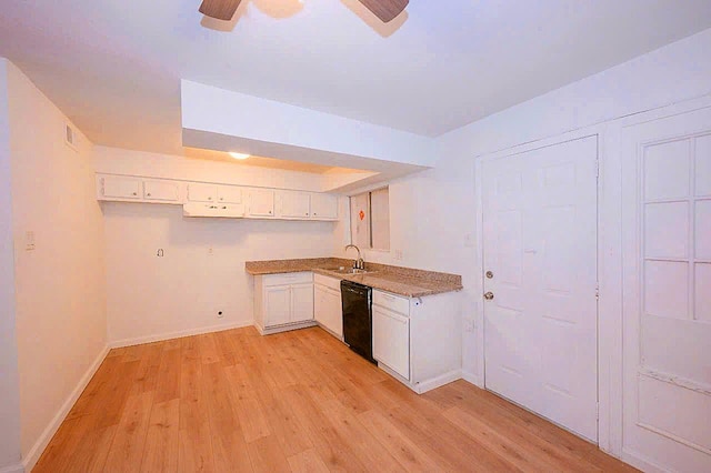 12048 Beechnut St, Houston, TX 77072 - kitchen with a sink, dishwasher, white cabinetry, light wood-style flooring, and baseboards