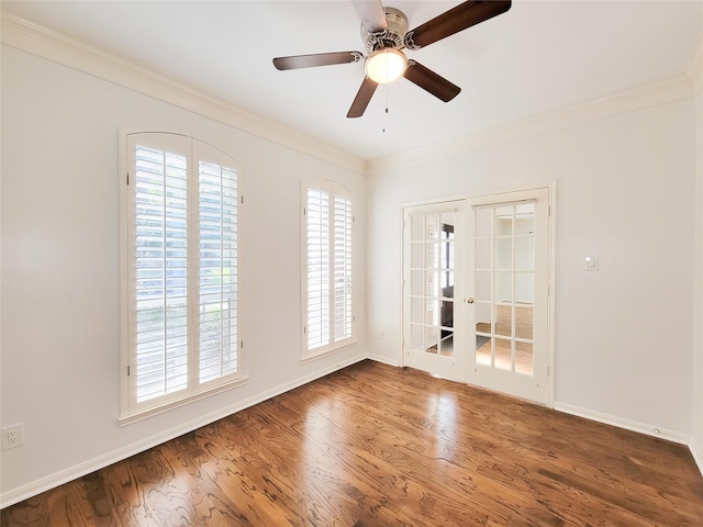 2927 Cambry Crossing Ct, Katy, TX 77494 - unfurnished room featuring crown molding, wood finished floors, baseboards, and ceiling fan