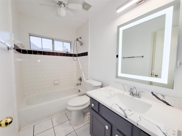 2927 Cambry Crossing Ct, Katy, TX 77494 - full bathroom with vanity, shower / bathtub combination, toilet, tile patterned floors, and a ceiling fan