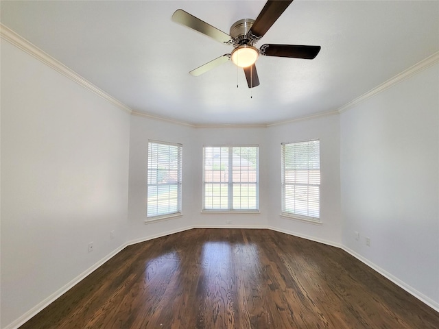 2927 Cambry Crossing Ct, Katy, TX 77494 - unfurnished room featuring ornamental molding, dark wood finished floors, baseboards, and ceiling fan