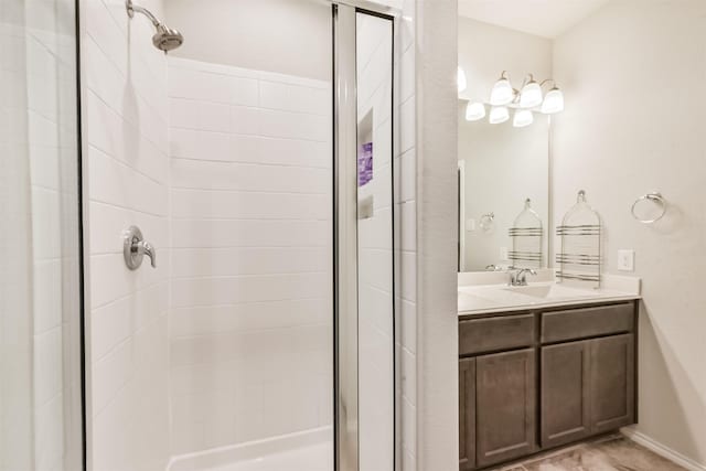 21579 Spear Valley Ln, Porter, TX 77365 - bathroom featuring a stall shower, vanity, and baseboards