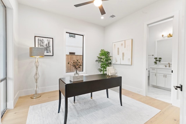 1526 Wakefield Dr, Houston, TX 77018 - office space with a ceiling fan, baseboards, light wood-type flooring, and recessed lighting