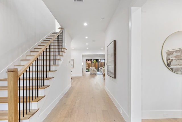 1526 Wakefield Dr, Houston, TX 77018 - stairway with wood finished floors, recessed lighting, and baseboards