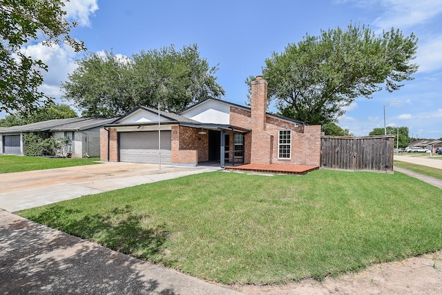 1102 Ashdale Dr, Sugar Land, TX 77498 - view of front of home featuring an attached garage, brick siding, concrete driveway, and a chimney