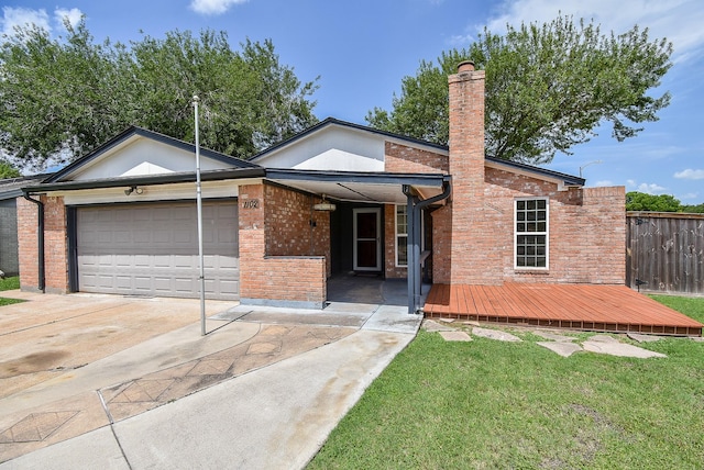 1102 Ashdale Dr, Sugar Land, TX 77498 - ranch-style house featuring an attached garage, driveway, a chimney, and brick siding