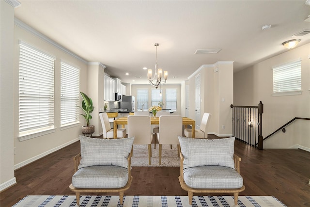 1511 Peyton Oaks Pl, Houston, TX 77043 - dining area featuring a chandelier, baseboards, healthy amount of natural light, dark wood-style flooring, and recessed lighting