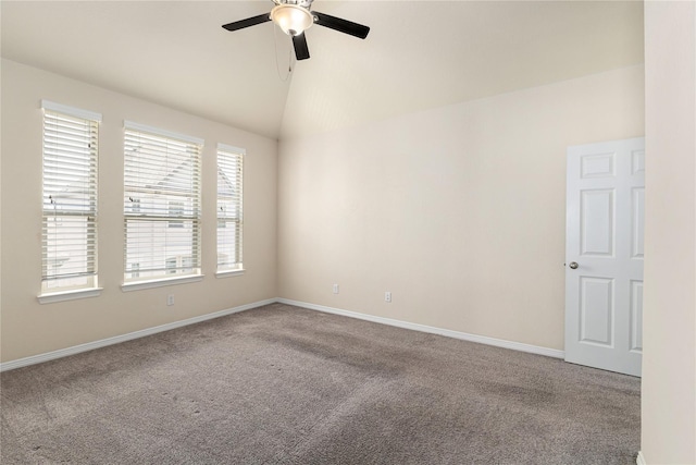 1511 Peyton Oaks Pl, Houston, TX 77043 - spare room with carpet floors, ceiling fan, lofted ceiling, and baseboards