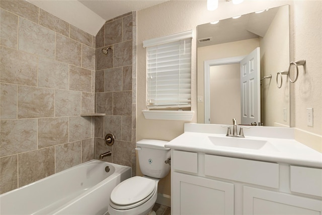 1511 Peyton Oaks Pl, Houston, TX 77043 - bathroom with toilet, vanity, and shower / bathtub combination