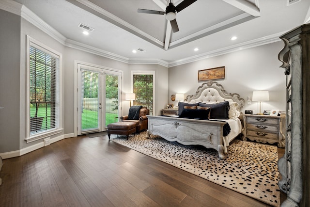 1714 Chestnut Grove Ln, Houston, TX 77345 - bedroom featuring access to exterior, wood finished floors, baseboards, recessed lighting, and a ceiling fan