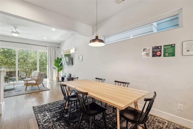 2809 St Emanuel St, Houston, TX 77004 - dining area with a ceiling fan, wood finished floors, recessed lighting, and baseboards