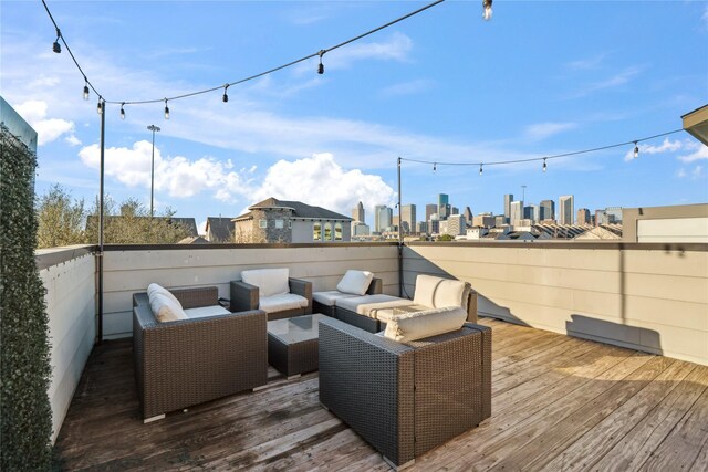 2809 St Emanuel St, Houston, TX 77004 - deck with an outdoor living space and a view of skyline