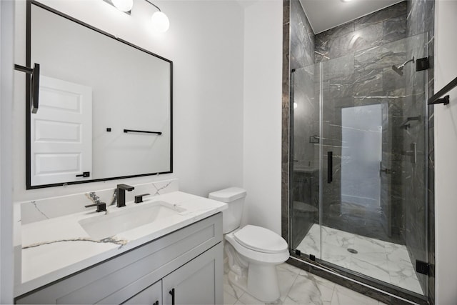 4825 Pederson St A/B, Unit A/B Houston, TX 77033 - bathroom featuring marble look tiles, toilet, a marble finish shower, and vanity
