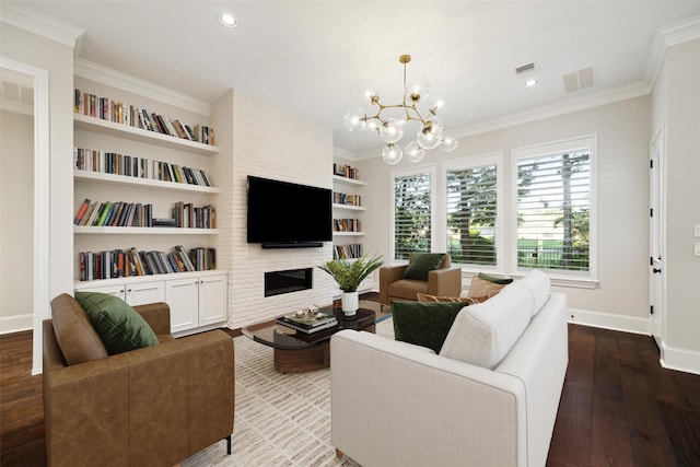 183 Timber Mill St, The Woodlands, TX 77380 - living room featuring wood finished floors, crown molding, baseboards, a chandelier, and recessed lighting