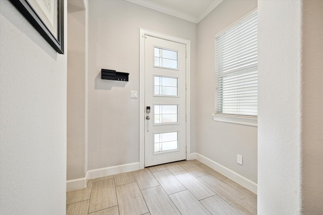 3715 Oakroc Grv, Houston, TX 77018 - foyer entrance with baseboards, ornamental molding, and wood finish floors