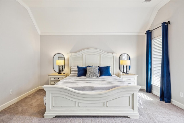 3715 Oakroc Grv, Houston, TX 77018 - bedroom with light carpet, baseboards, crown molding, and vaulted ceiling
