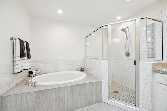3715 Oakroc Grv, Houston, TX 77018 - full bath with a garden tub, a shower stall, vanity, and recessed lighting