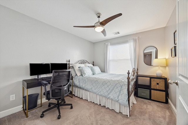 3715 Oakroc Grv, Houston, TX 77018 - bedroom with carpet floors, an office area, a ceiling fan, and baseboards