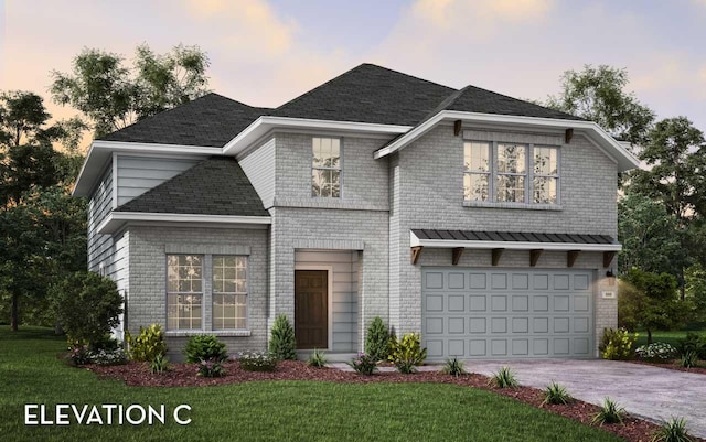 12018 Wooden Mill Ln, Santa Fe, TX 77510 - view of front of house with driveway, brick siding, an attached garage, and a lawn