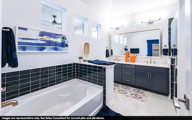 12018 Wooden Mill Ln, Santa Fe, TX 77510 - full bath with double vanity, a garden tub, and tile patterned floors